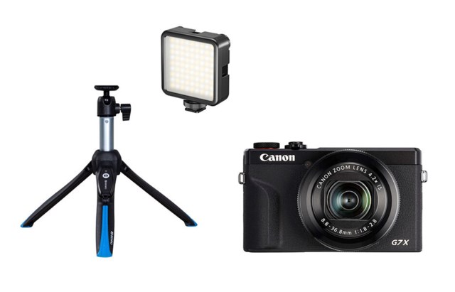 Canon Powershot G7 X III Musta + Pöytäjalusta/Selfiestick + LED-Valaisin VL81 Bi-Color 3000mAh